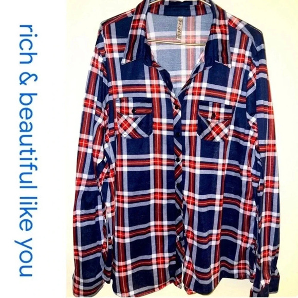 🆓Rich & Beautiful Like You Plaid Button Down Top🆓 - Picture 1 of 8